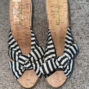 Chico's Blue and White Sandals with Cork Soles